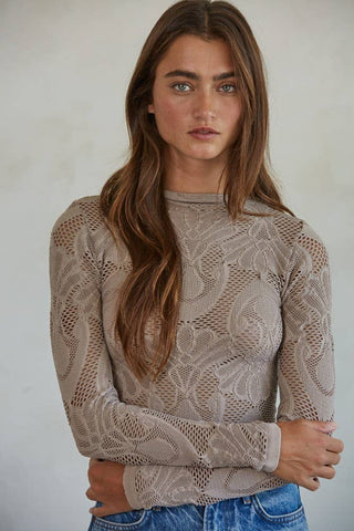 Seamless Jacquard Mock Neck Long Sleeve Top