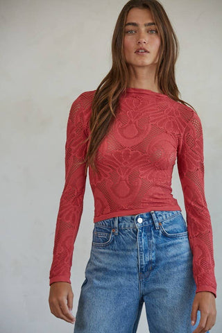 Seamless Jacquard Mock Neck Long Sleeve Top