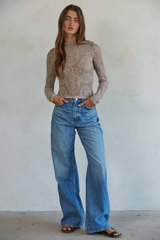 Seamless Jacquard Mock Neck Long Sleeve Top