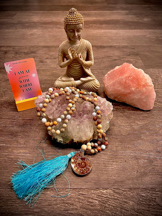 Amazonite Mala with Ammonite Fossil Pendant