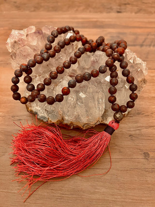 Matte Dark Red Brecciated Jasper Mala - 108 Bead Meditation Necklace