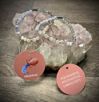 Aquarius Zodiac Bracelet - Aquamarine, Moonstone, Labradorite