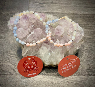 Cancer Zodiac Bracelet - Moonstone, Pink Opal & Aquamarine