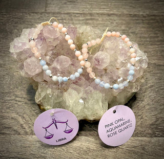 Libra Zodiac Bracelet - Pink Opal, Aquamarine & Rose Quartz