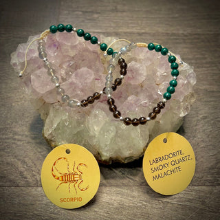 Scorpio Zodiac Bracelet - Labradorite, Smoky Quartz & Malachite