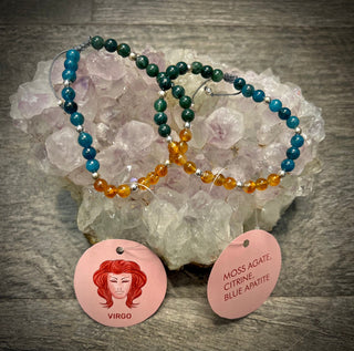 Virgo Zodiac Bracelet - Moss Agate, Citrine & Blue Apatite