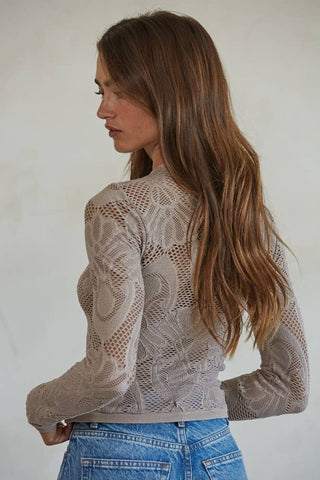 Seamless Jacquard Mock Neck Long Sleeve Top